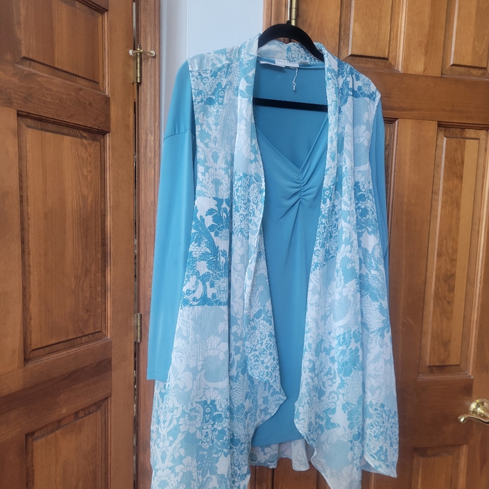 Susan Graver Liquid Knit top and Chiffon vest. 3X